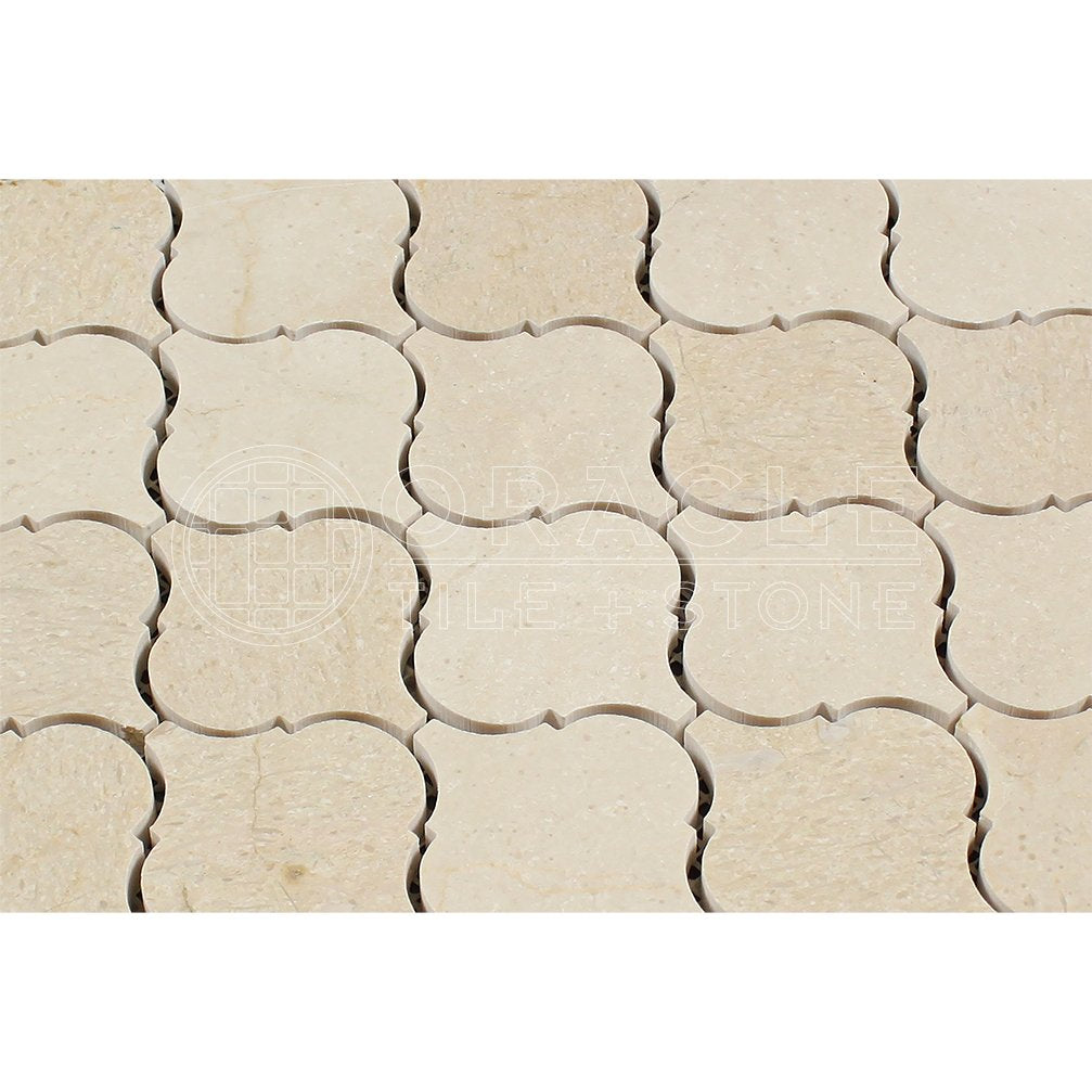 Crema Marfil Spanish Marble Lantern Arabesque Mosaic Tile, Polished