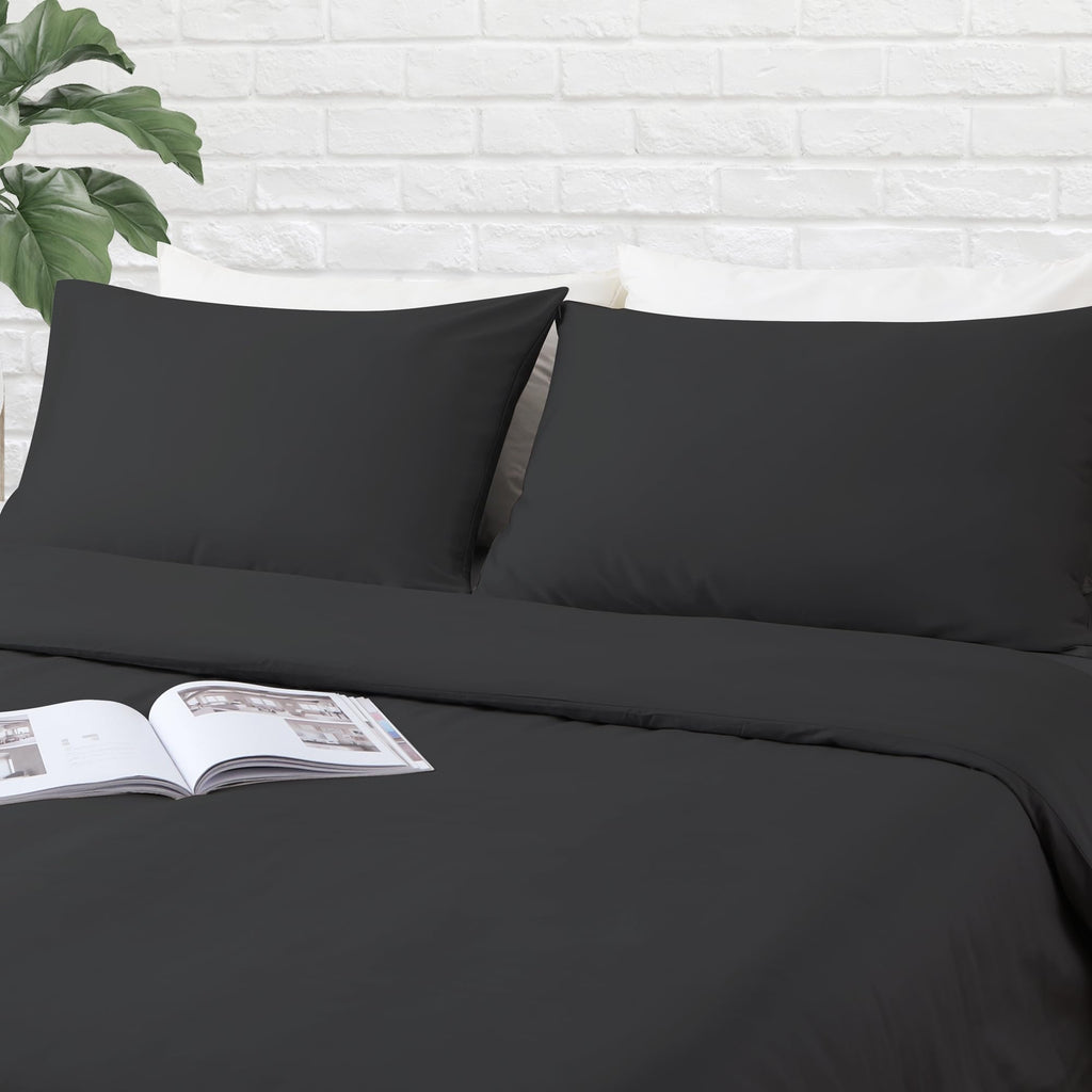 Pillow Cases Queen Size 4 Pcs, 100% Egyptian Cotton 400 Thread Count Sateen Weave Black Pillowcases Queen Size