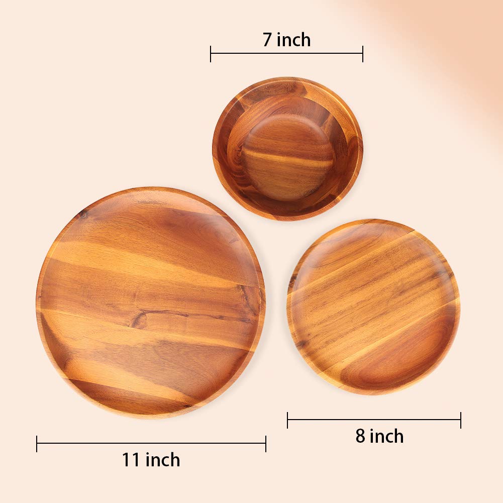 Wood Dinnerware Set 12pcs Acacia Wood Tableware Set, Dishes Set for 4