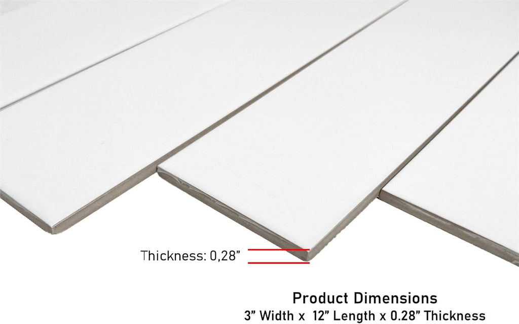 White 3x12 Matte Ceramic Subway Tile Backsplash Bathroom Wall Shower Accent - 12.5 Sqft Box (50 Pieces)