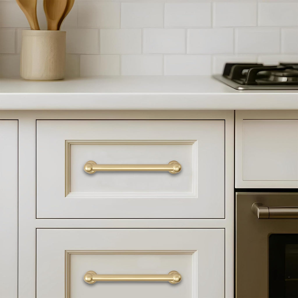 5 Pack 10 inch(256mm) Hole Center Brushed Gold Cabinet Pulls Solid Heavy-Duty Matte Gold Kitchen Cabinet Hardware for