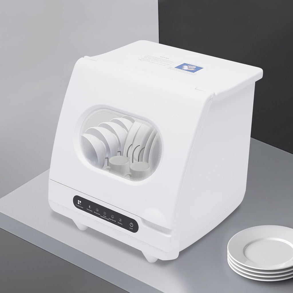 110V Portable Countertop Dishwasher - 360 Degree Auto Spray, 1200W, 5 Washing Programs, Air-Cooled Drying