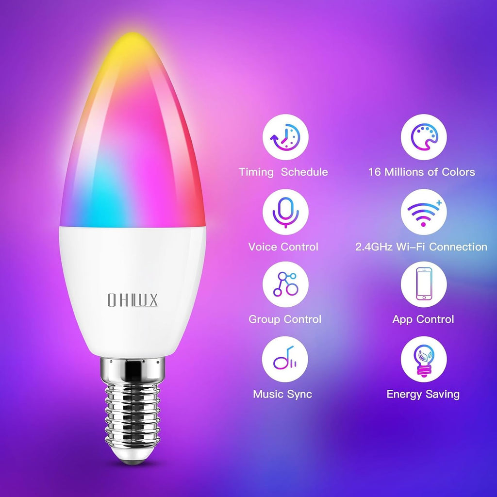 E12 Led Bulb, Smart Candelabra Led Light Bulbs 5W 40 Watt Equivalent, Color Changing Light Bulb RGB Compatible