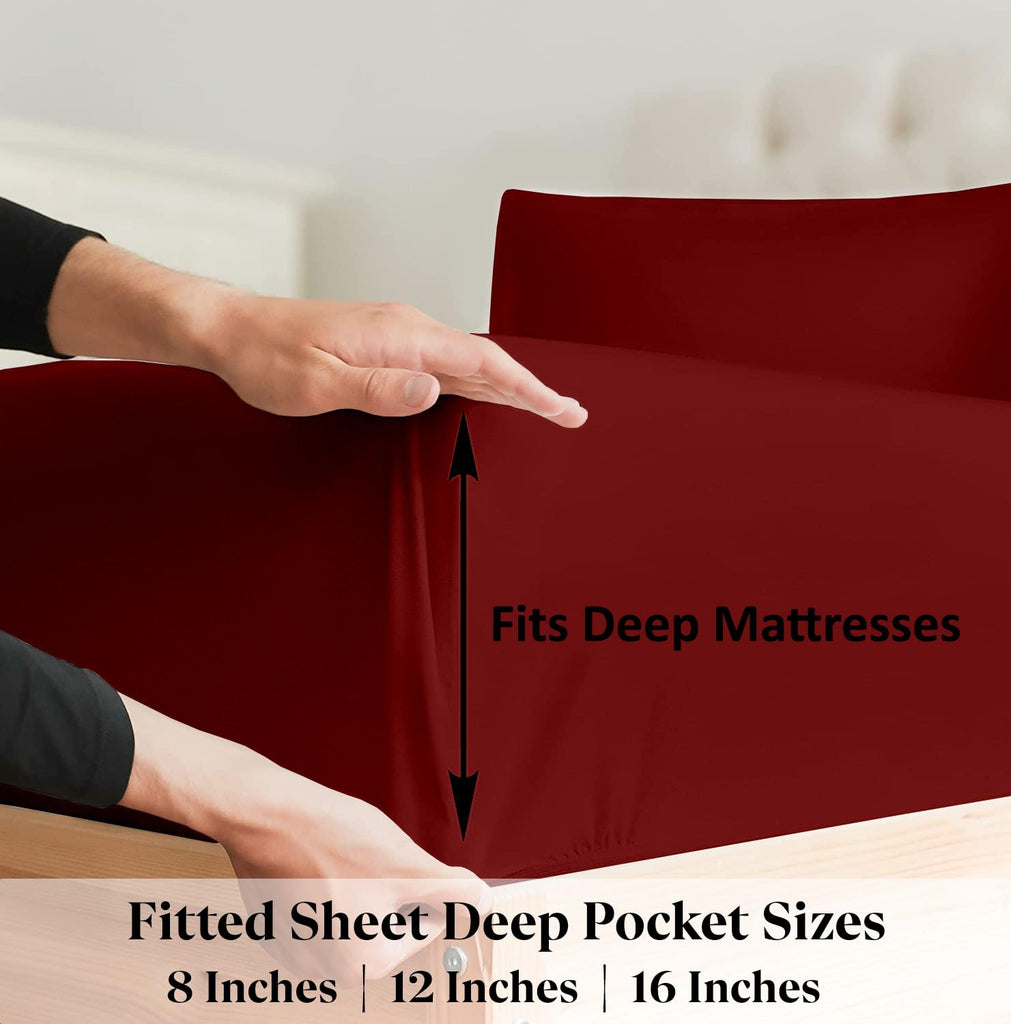 Full Size Zipper Fitted Sheet, 16 Inch Deep Pocket, Burgundy