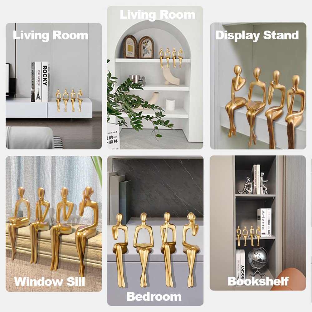 Gold Accent Decor Thinker Statuem, Statues Decorations Abstract Sitting Thinker Desk Sculpture Table Decor 4 Piece