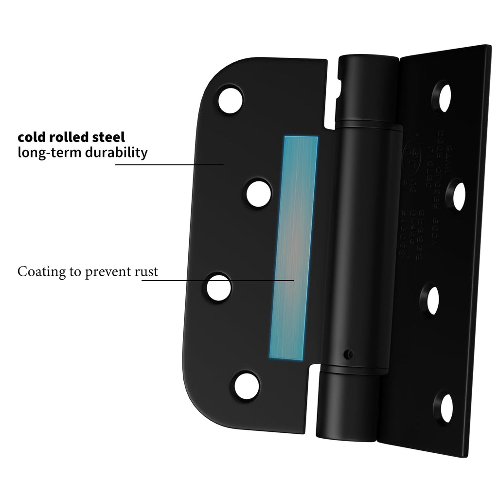 3 Pack 4" Spring Door Hinges Black Square 5/8" Radius Corners
