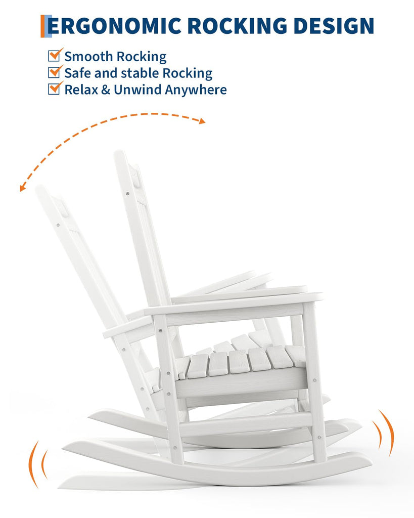 Poly Lumber Rocking Chair Outdoor Set of 4 with 2 Side Table - HDPE High Back Porch Rocker Chairs for Adults - All