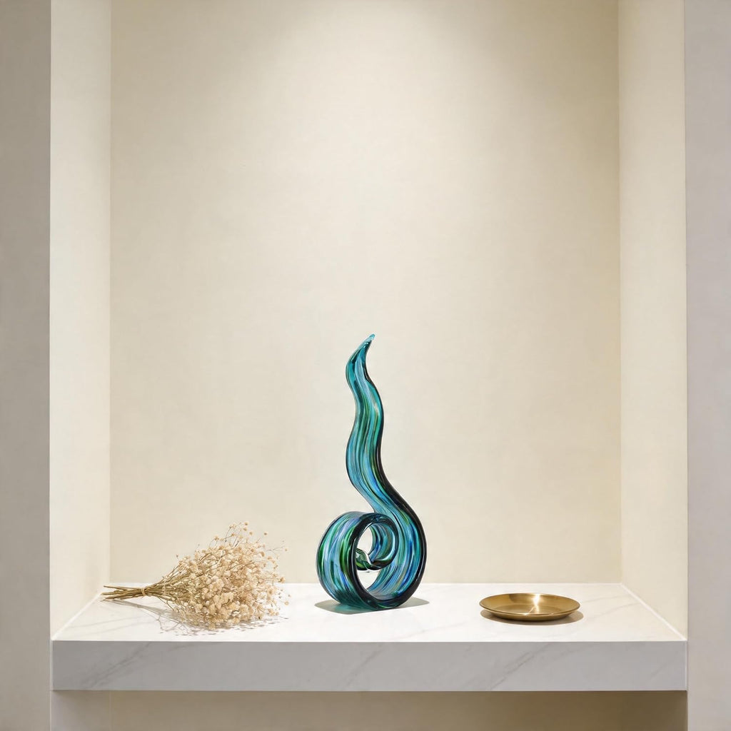 Hand Blown Glass Sculptures, Abstract s, and Green Glass Art Decorations Perfect for Decorating Coffee