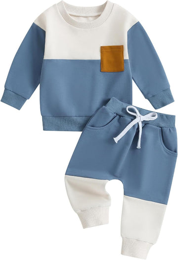 Toddler Baby Boy Clothes Color Block Sweatshirt Pants Set