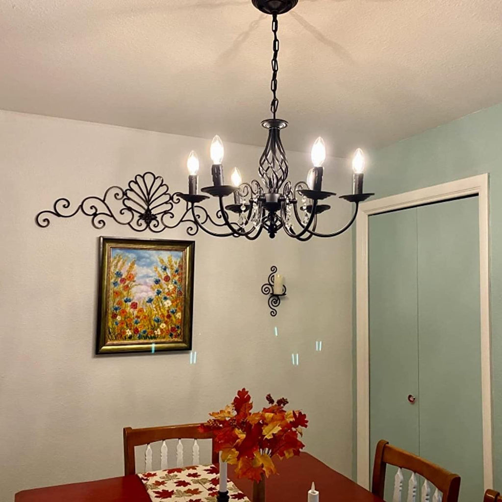 Black Chandelier, 6-Light Farmhouse Candle Light