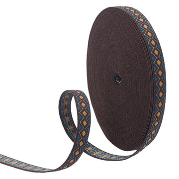 Black Blue Rhombus Jacquard Trim, 0.5 Inch Wide Vintage Embroidery Webbing Ethnic Sewing Ribbon Bohemian - 16.6 Yards