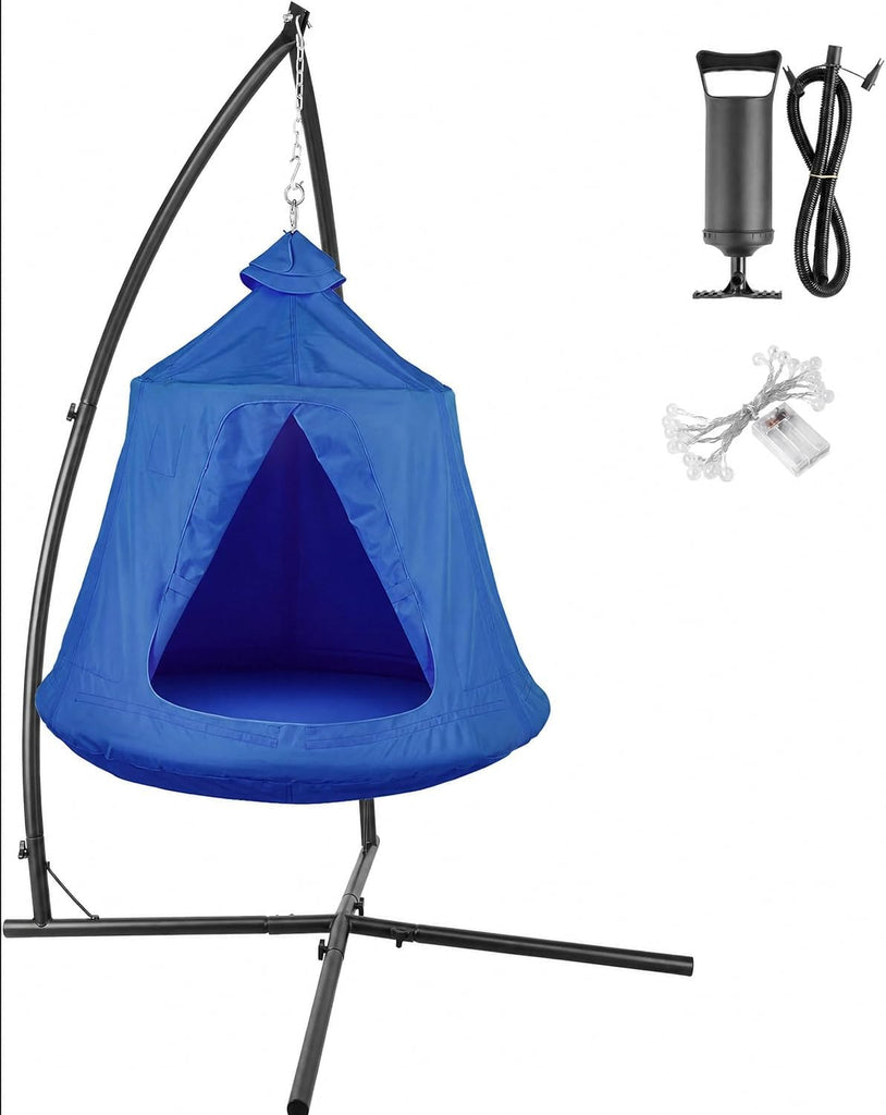 Hanging Hammock X-Stand w/Tree Tent, Swing Chair Stand w/Play Tent | Indoor Outdoor Egg Basket Patio Seat w/ Metal