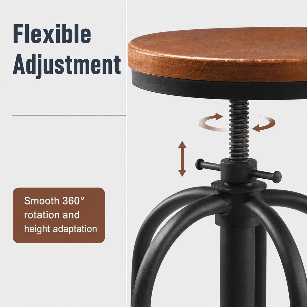 32 inch Vintage Industrial Bar Stool-Metal Wood Swivel Bar Stool-Retro Bar Height Stool-Counter Height Adjustable