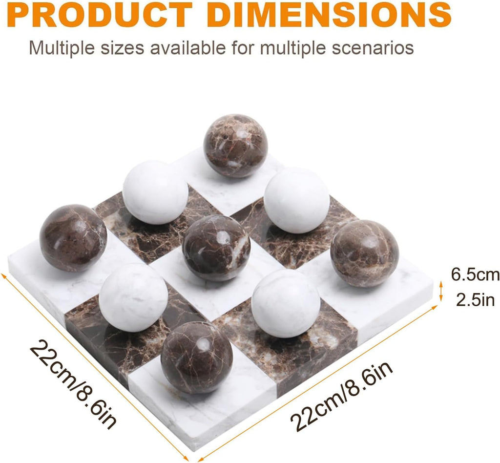 Marble Tic Tac Toe Game Set, Marble Board Game with 9 Spheres, Modern Handcrafted Coffee Table Decor & Family