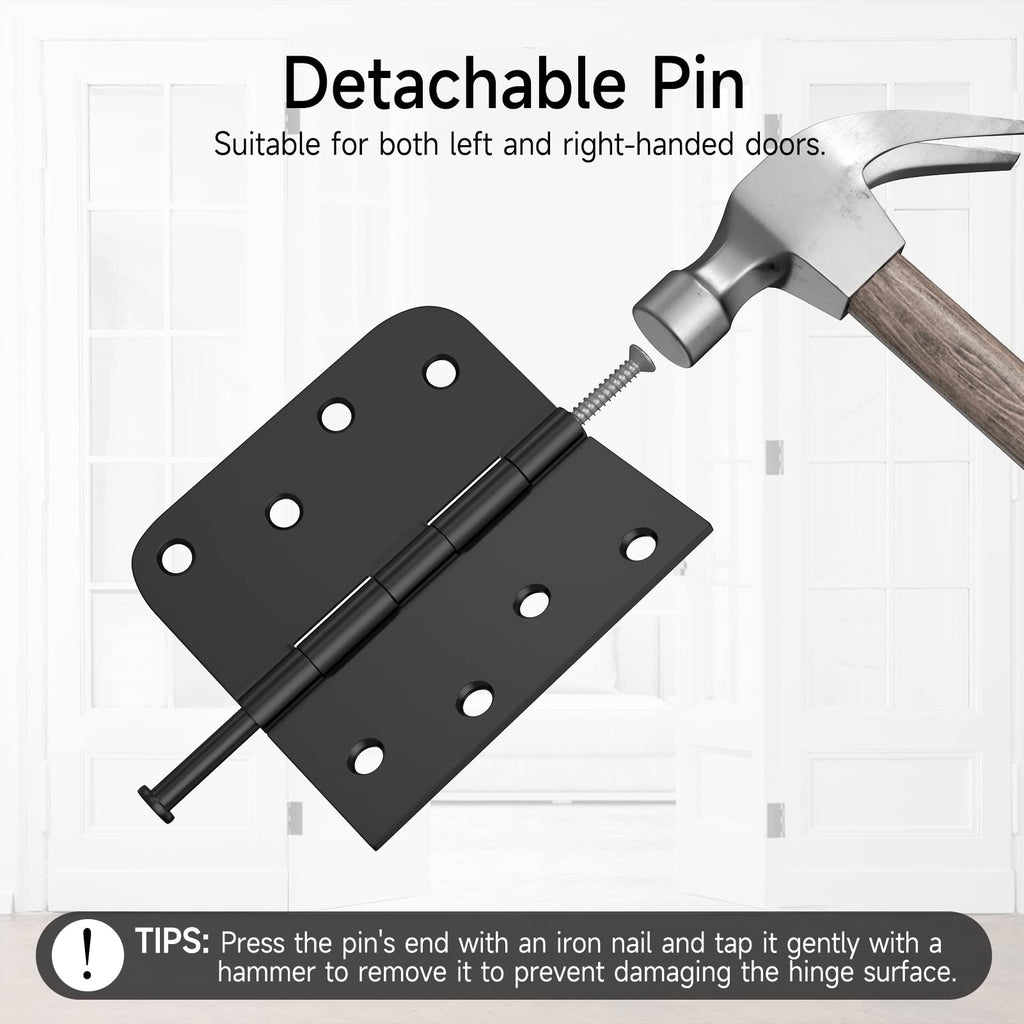 3 Pack 4 Inch Black Exterior Door Hinges with Square & 5/8" Radius, Removable Pin, Perfect for Heavy-Duty Front &