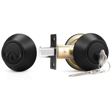 1 Pack Black Double Cylinder Deadbolt Lock Set, Round Keyed Both Side Door Lock for Exterior and Interior Door