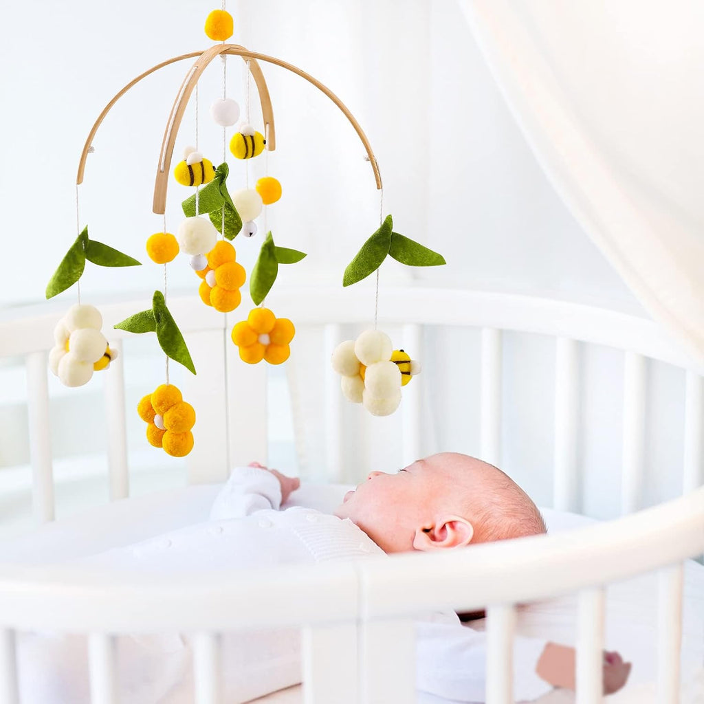 Baby Mobile for Crib Crib Nursery Mobile for Boys Girls Boho Bee Flower Nursery Decor Soothe Toy Baby Shower Set