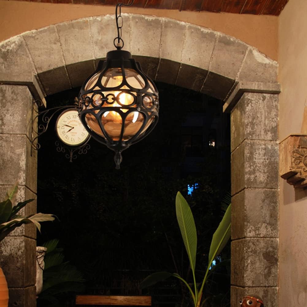 Retro Outdoor Pendant Light Industrial Vintage Outside Waterproof Ceiling Hanging Light Globe Glass Lampshade