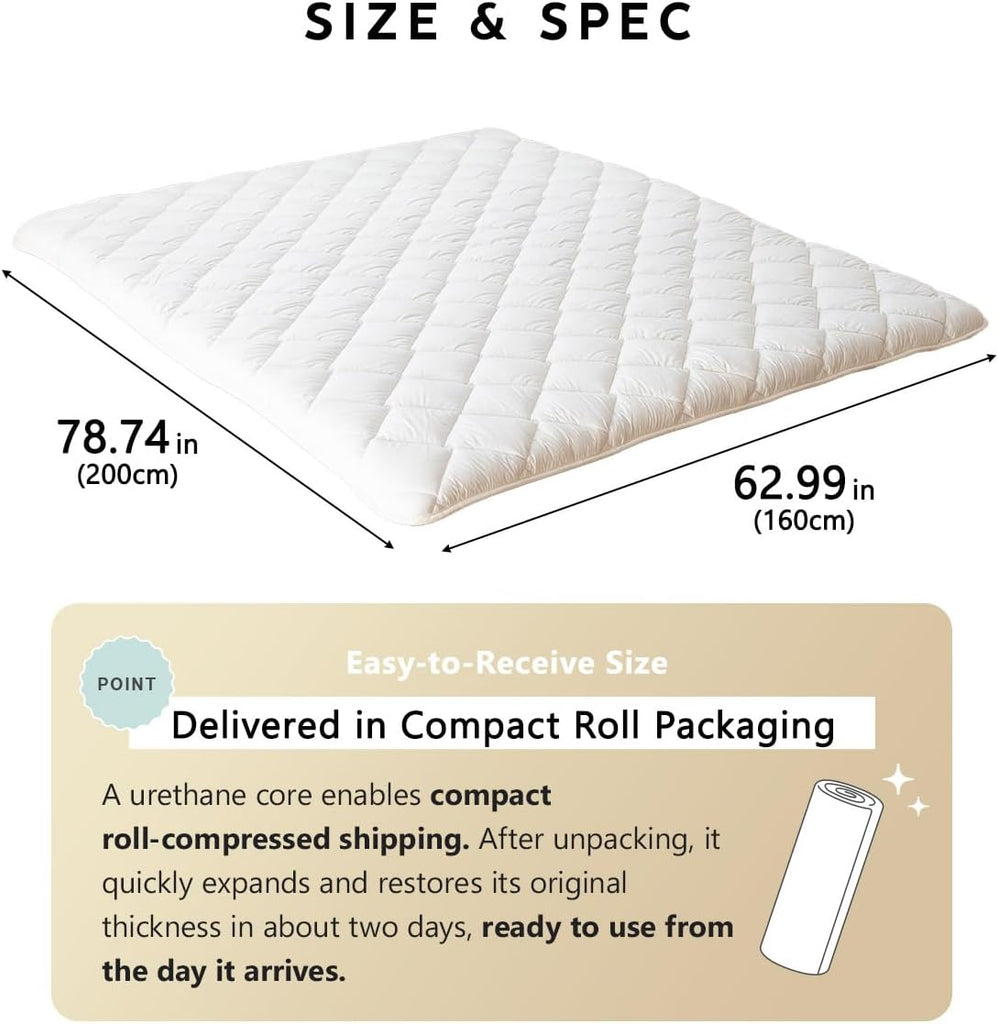 Japanese Futon Mattress Premium Queen, Floor Sleeping Mat Tatami Shikibuton Igusa Natural Cotton