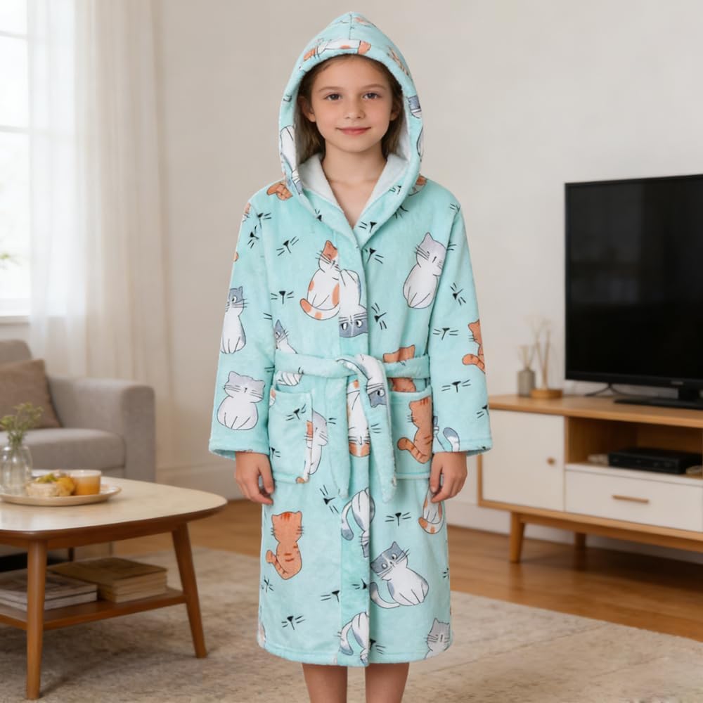 Boys Girls Bathrobes,Toddler Boy Girl Robes,Children's Plush Soft Coral Fleece Hooded Pajamas Sleepwear for Kids