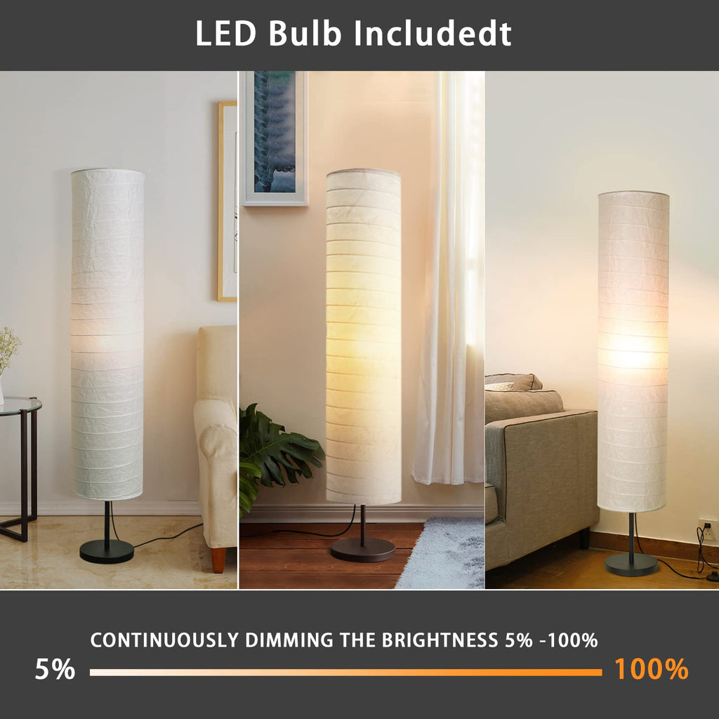 Modern Floor Lamp, Paper Tall Standing Lamp with Shade, White