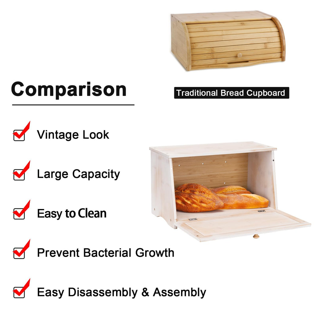 Bread Box - Vintage Wood Counter, Food Storage Bin,White
