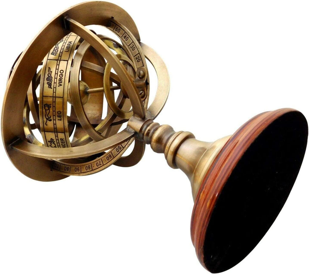Vintage Brass Engraved Brass Tabletop Armillary Nautical Sphere Globe Item