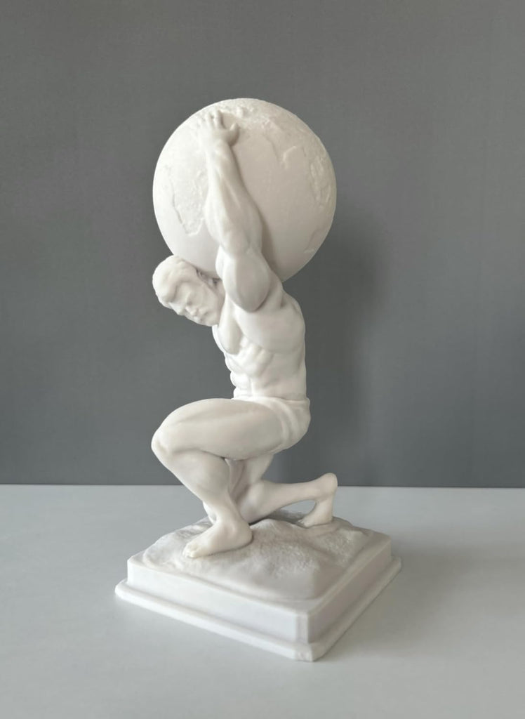 Atlas Bust Statue, 12in White Resin Greek Mythology Bust Sculpture Decor