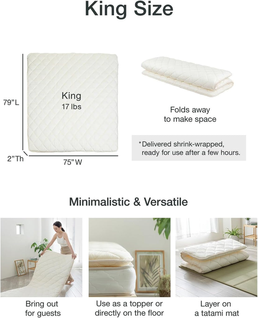 Futon, White - Foldable Shikibuton Floor Bed