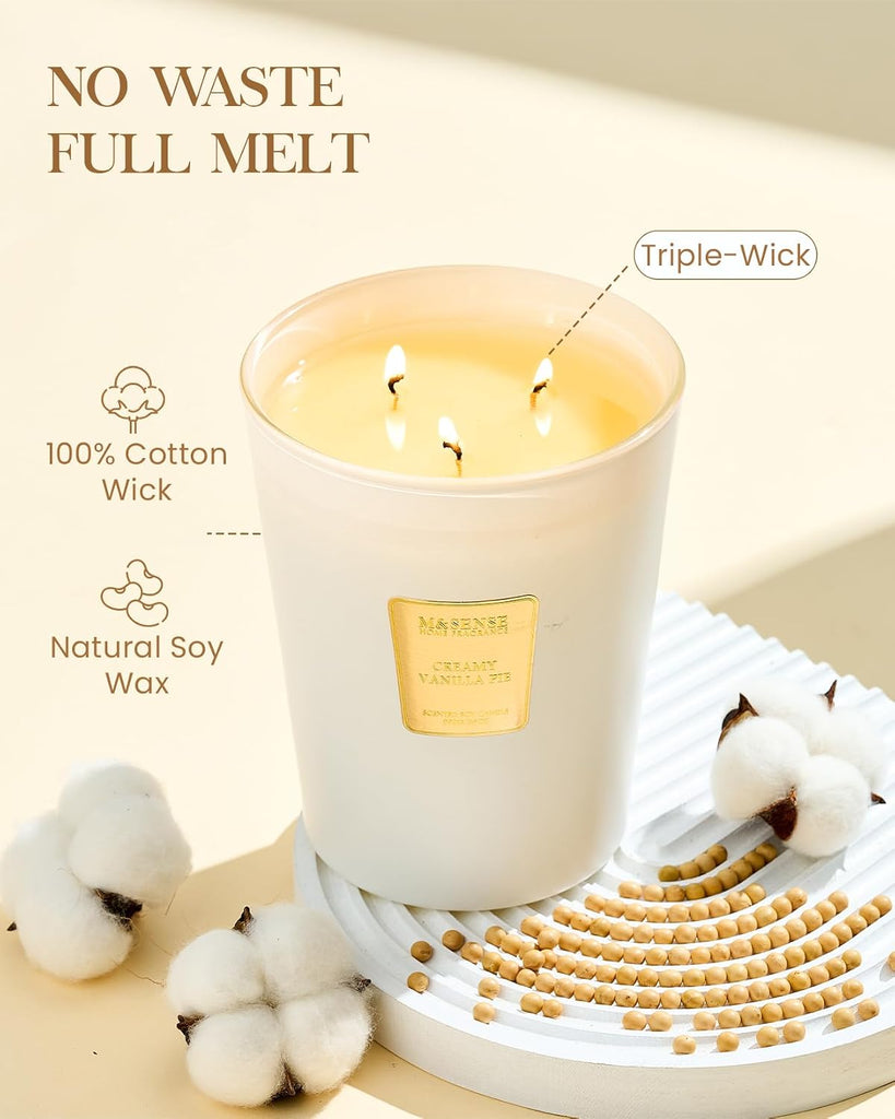 Creamy Vanilla Pie Soy Candle, 35oz 3-Wick, Cozy Baking Gift - Set of 35