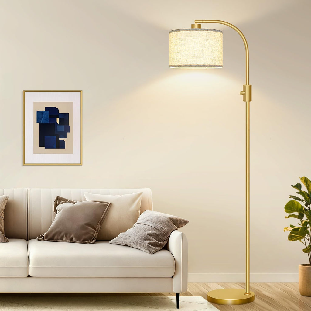 Upgraded Modern Arc Dimmable Tall Standing Floor Lamp with Linen Shade, 1200 Lumens LED Bulb Included, for Living &