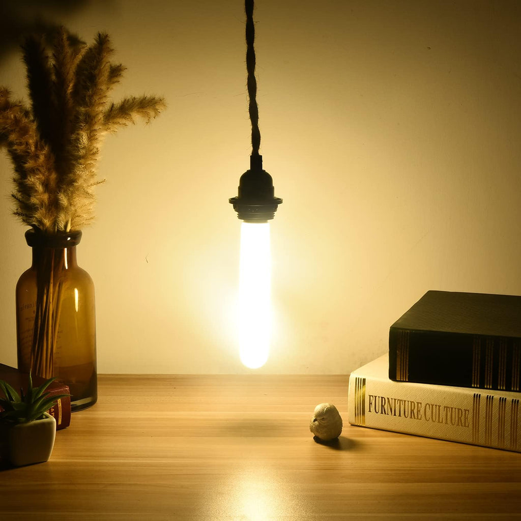 T10 LED Light Bulb 7.3inch E26 Base Matt Opal Porcelain Warm White 2700K Dimmable Edison 6W Led Tubular Bulb,600LM,60