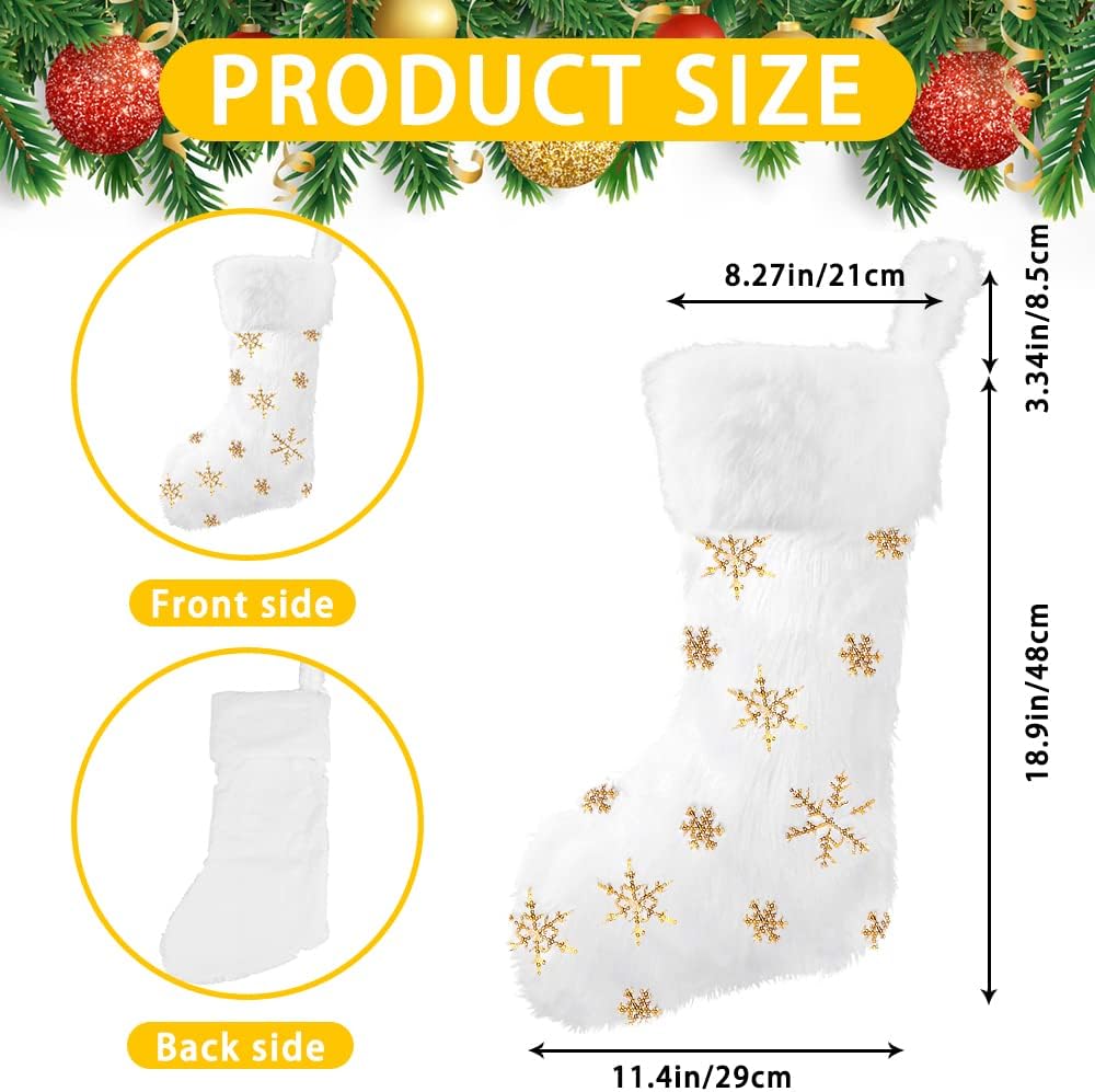 Christmas Stockings, 18" Faux Fur Sequin Snowflake Stocking - Set of 4