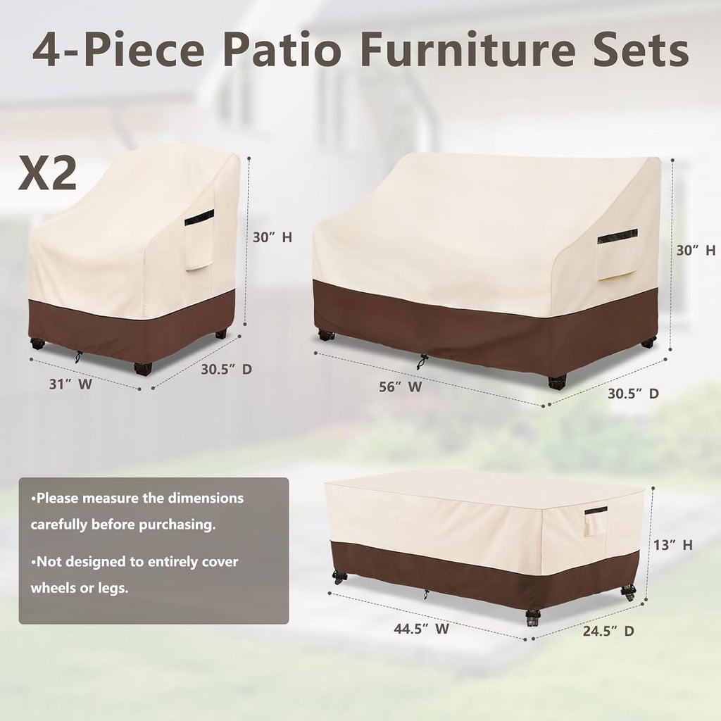 Outdoor Furniture Set Cover, 4 Pcs 600D Heavy Duty 100% Waterproof Patio Furniture Covers,Fit Patio Loveseat,2 Chair