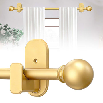Curtain Rods No Drilling with Adhesive Brackets, Adjust 32-60", Gold