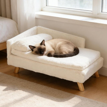 Elevated Cat Couch Sofa: Wooden Cat Bed Dog Chair with Bolster Cushion for Small Dogs Cute Pet Chaise Soft Cushion