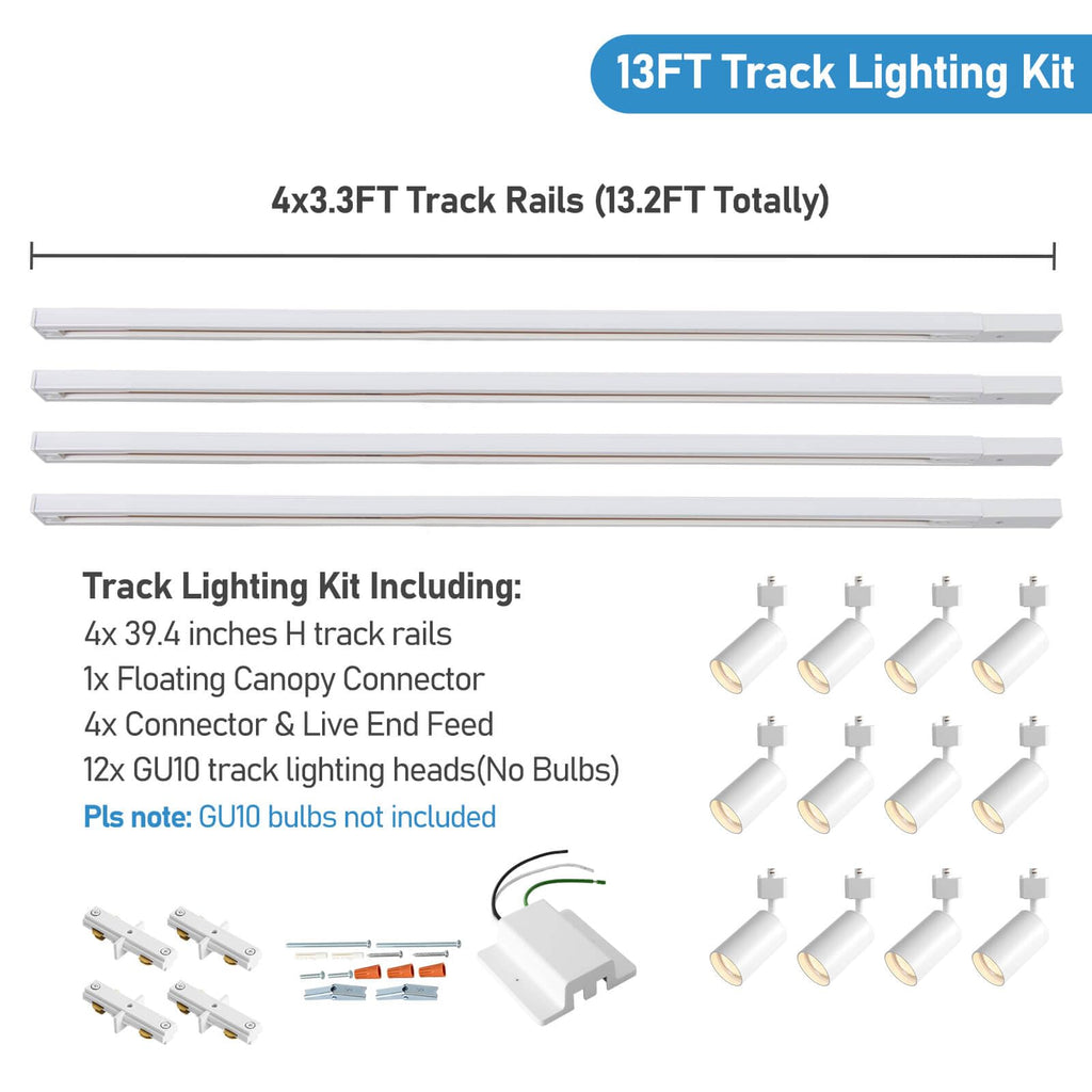 LED Track Lighting Kit with 13FT H Track Lighting Rails & Floating Canopy Connector, GU10 Track Light Kit