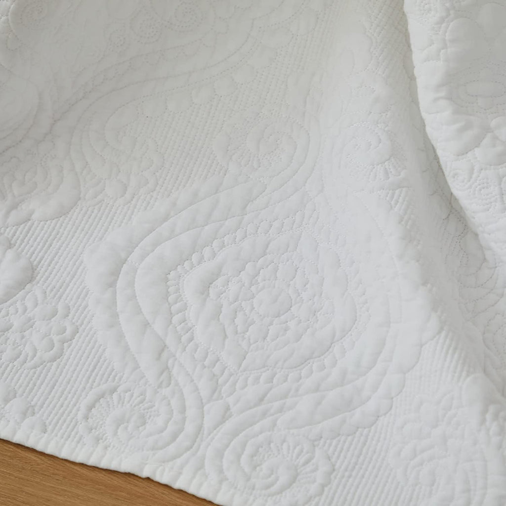 White Damask Quilted Pillow Shams Cotton King Size Pillow Cases Set of 2 Comfy Soft Decorative Pillow Covers for Bed