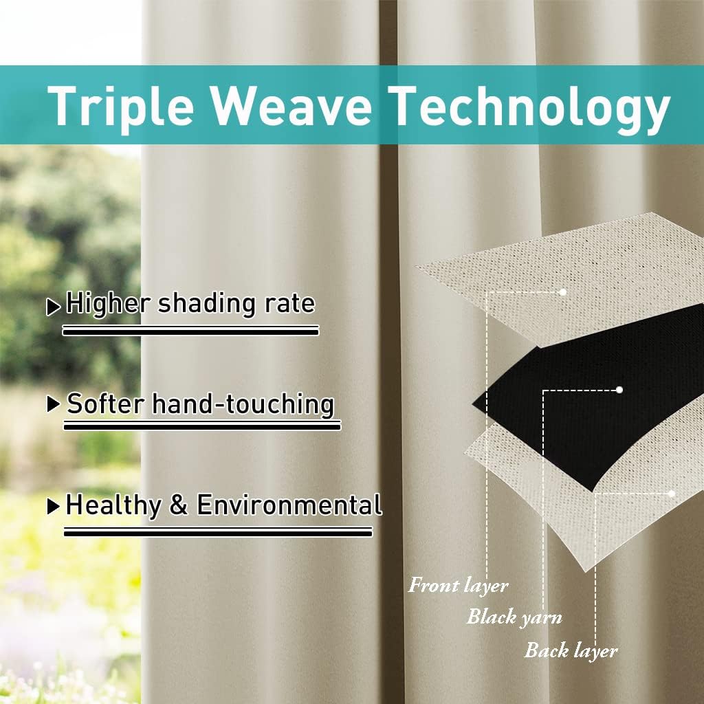 2 Panels Outdoor Patio Curtainss Waterproof Room Darkening Drapes, Detachable Sticky Tab Top Thermal Insulated
