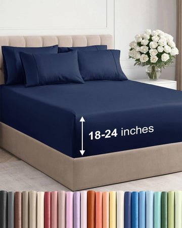 Extra Deep Queen Sheet Set - 6 Piece Breathable and Cooling Sheets - Hotel Luxury Bedding for Women, Men, Kids &