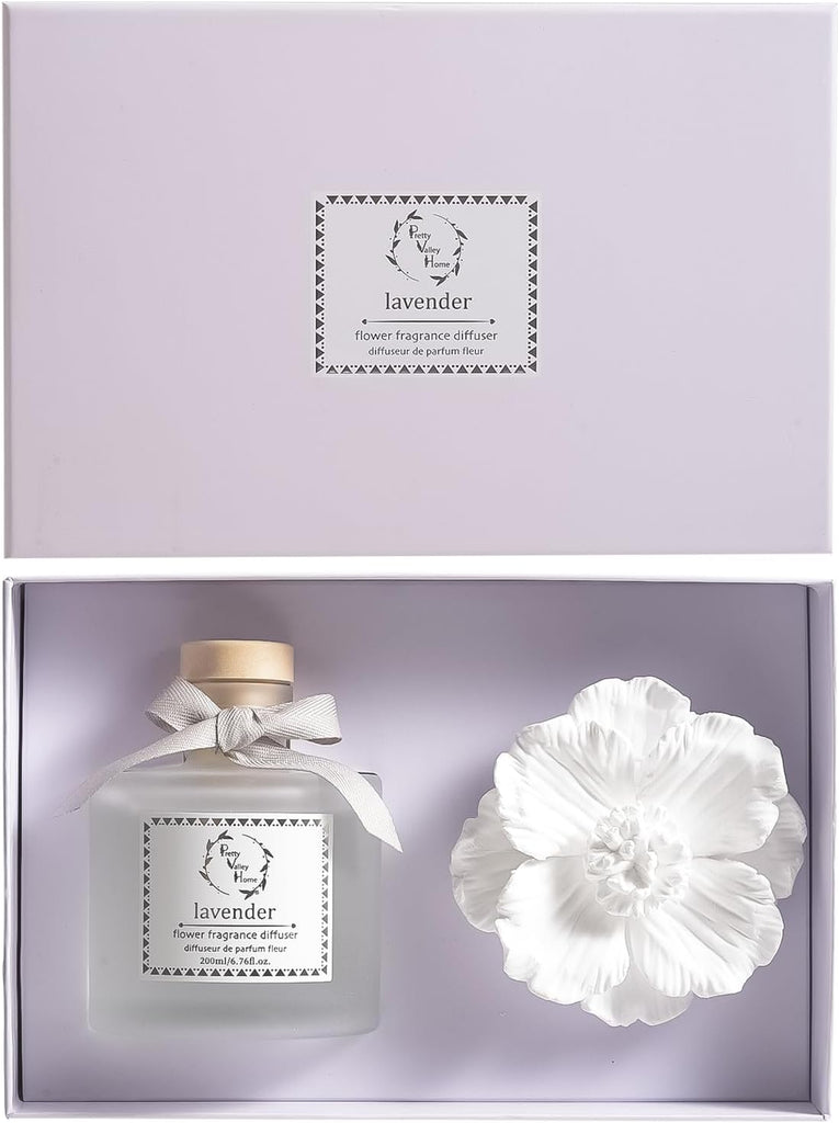 Reed Diffuser Sets, 6.76 Fl. Oz / 200ML Ceramic Diffuser Flower Gift Box, Home Reed Diffuser Office Bathroom Living