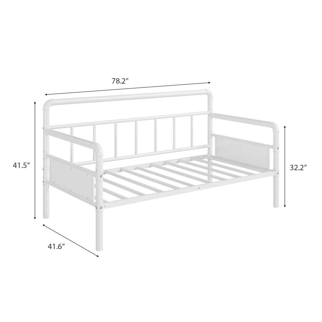 Twin Daybed with Classic Headboard, Metal Twin Bed Frame, White
