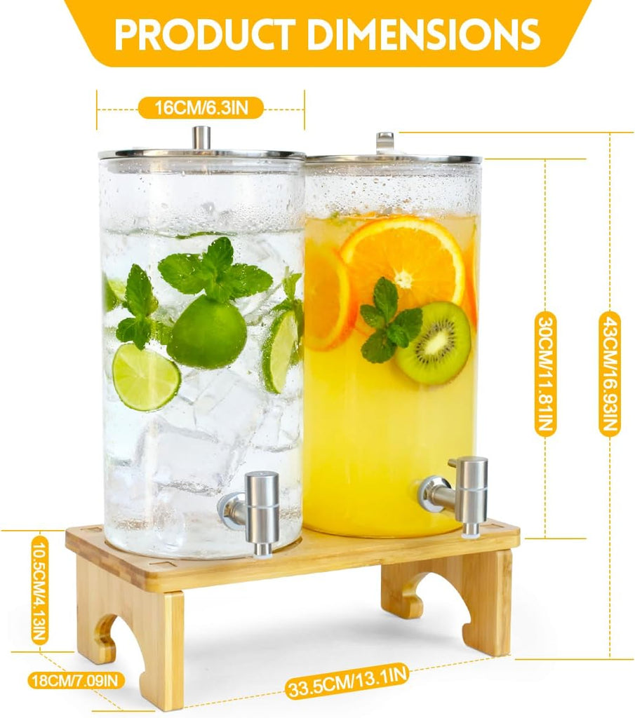 1.5 Gallon Drink dispenser with Stand, With Wood Stand, 18/8 Stainless Steel Spigot and Labels Large Water - Set of 2