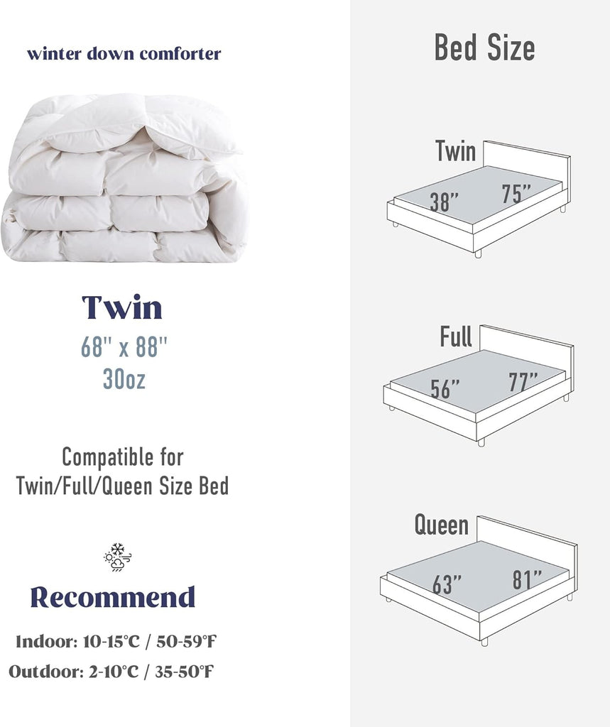 Goose Down Comforter Twin 800 Fill Power, 100% Cotton 93% Goose Down Winter Duvet Insert 700 TC