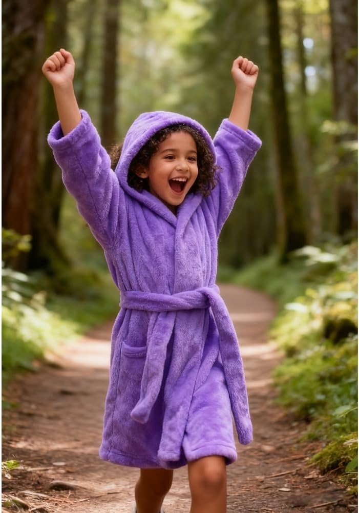 Kids Bathrobe Hooded Plush Fleece Robe for Girls Boys