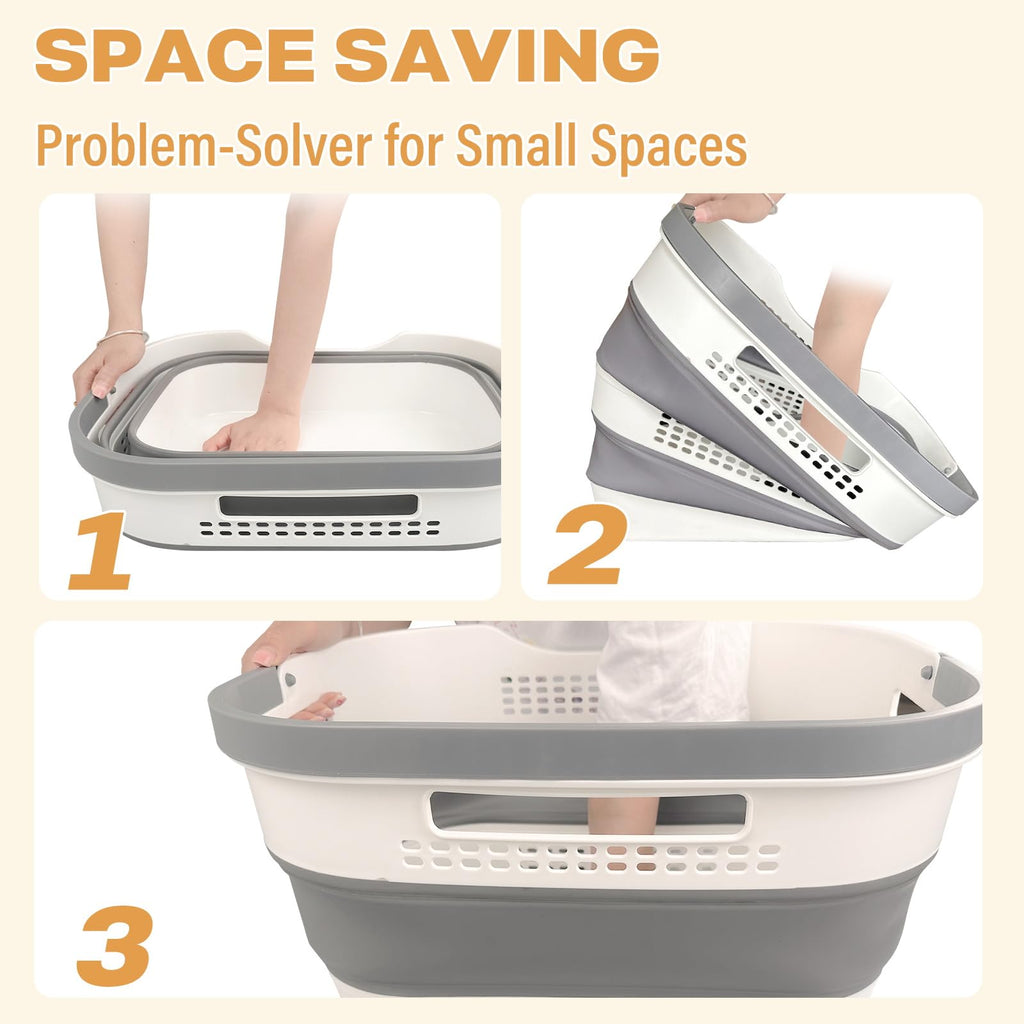 43L+43L Collapsible Laundry Baskets plastic (Grey, 2 Packs)