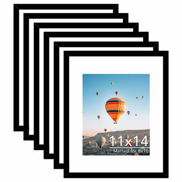 6 Packs 11x14 Picture Frames, Display 8x10 with Mat or 11x14 Without Mat, Black Gallery Wall Frame Set, 11 by 14