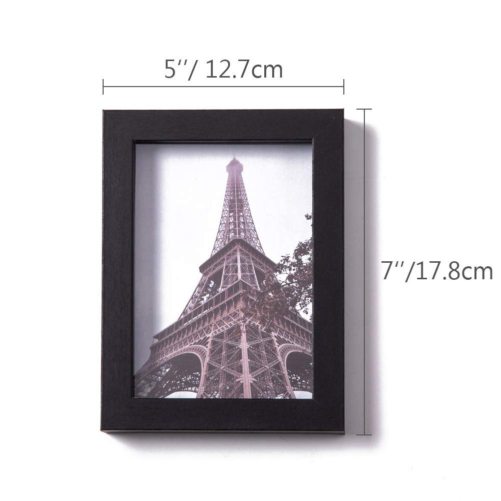 5x7 Shadow Box 3D Picture Frame, Wood & Real Glass, 2 Pack, Black