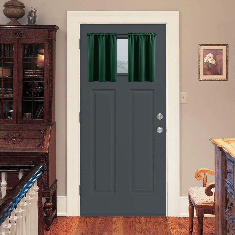 Green Kitchen Curtains for Christmas, Dark Emerald Short Window Curtains Bathroom, 24 Inch Length Sets of 2 Panels