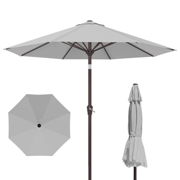 10FT Outdoor Patio Umbrella, Round Market Table Umbrella with Push‐Button Tilt and Crank Lift, 8 Sturdy Metal Ribs
